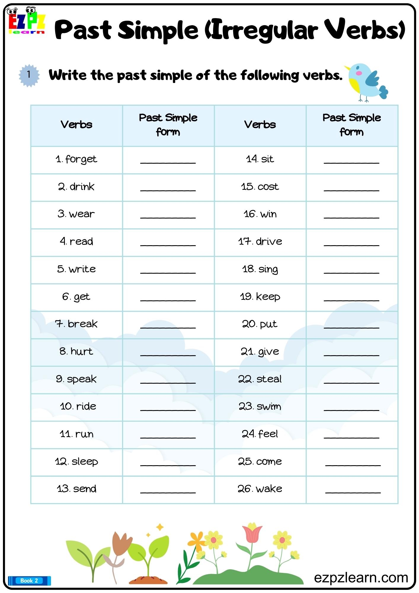 Simple Past Irregular Verbs Write The Verbs Printable PDF 