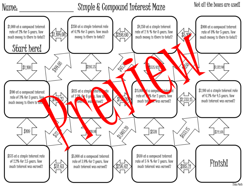 Simple U0026 Compound Interest Maze TEK 8 12D Made By Teachers