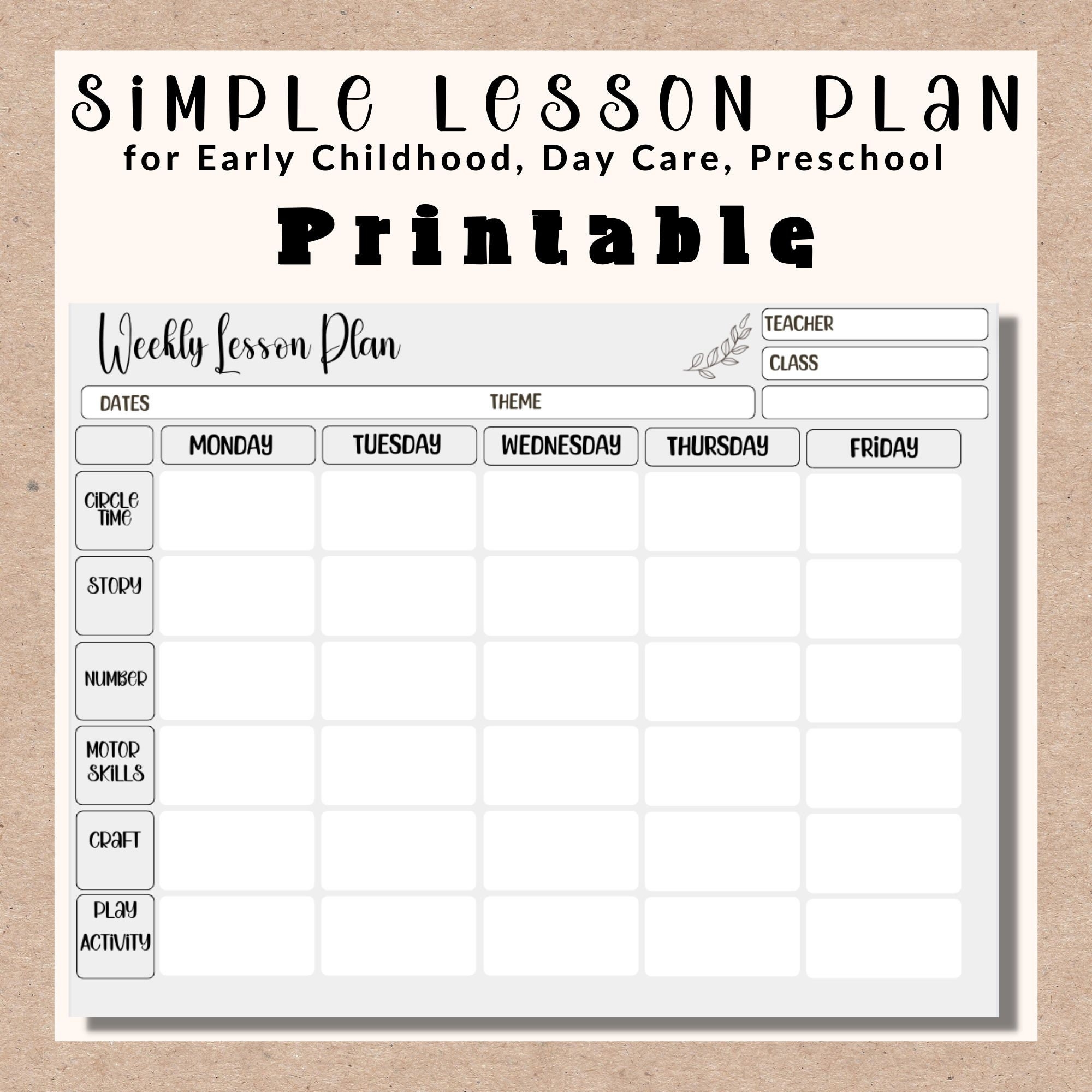 Simple Weekly Lesson Plan Template preschool prek Kindergarten Simple Weekly Lesson Plan Template preschool prek Kindergarten