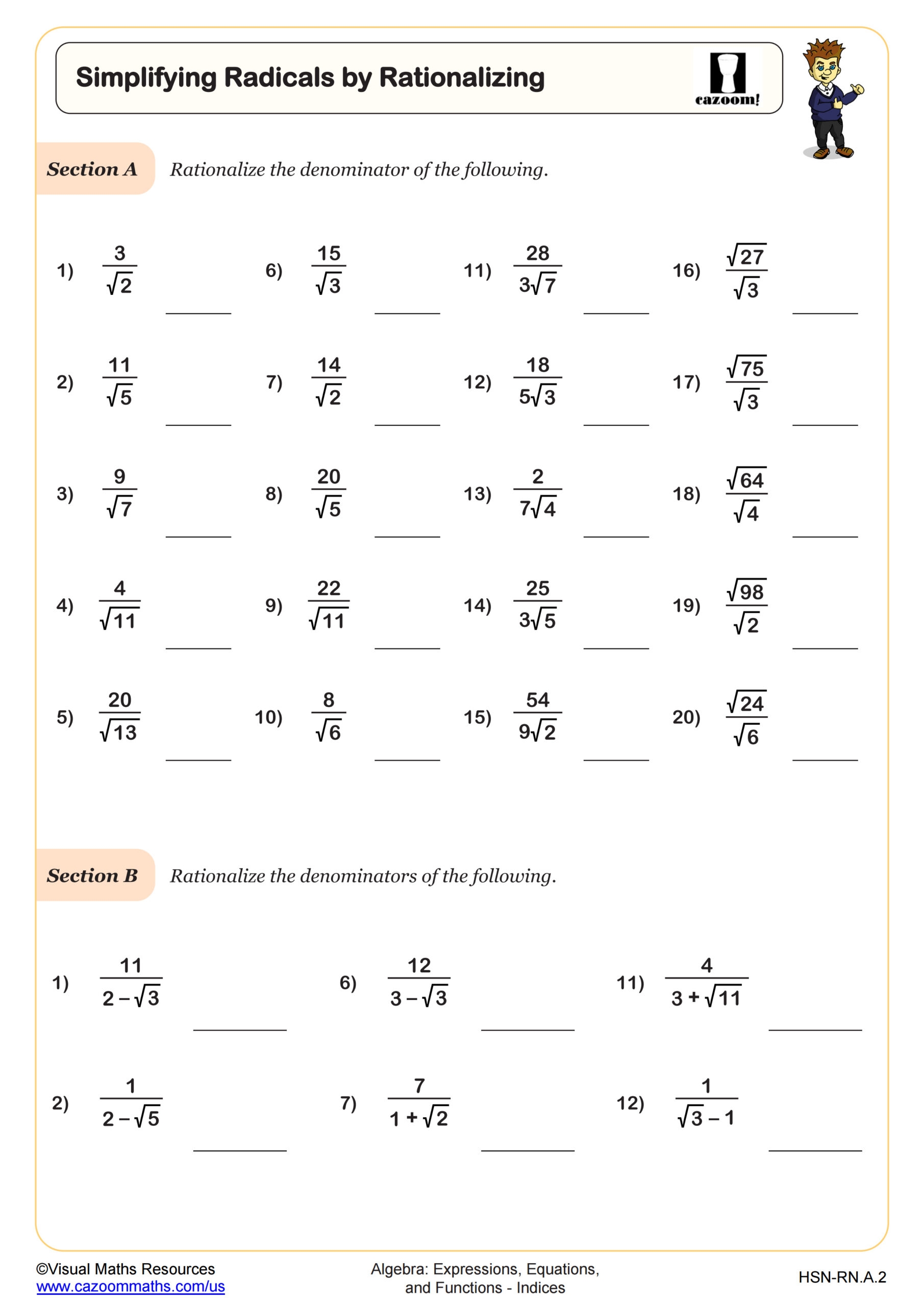 Simplifying Radicals By Rationalizing Worksheet PDF Printable Simplifying Radicals By Rationalizing Worksheet PDF Printable