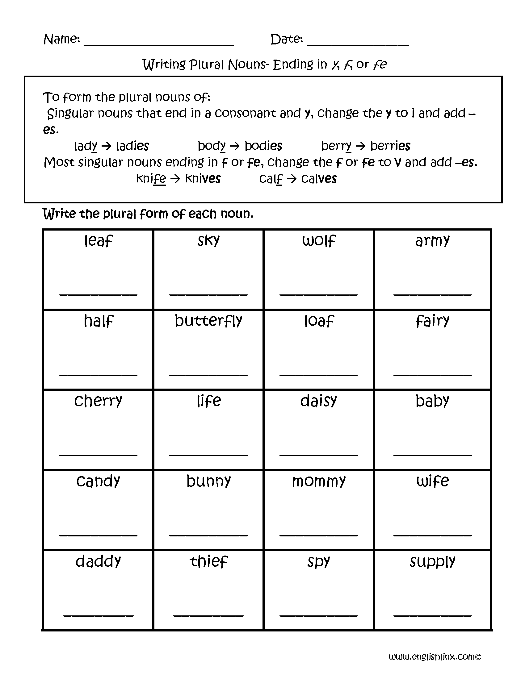 Printable Plural Worksheets Free