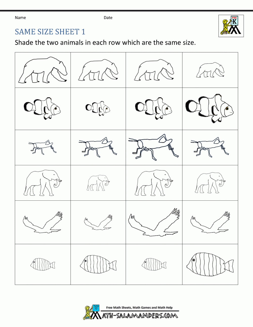 Size Worksheets Bigger Smaller Or The Same Size Size Worksheets Bigger Smaller Or The Same Size