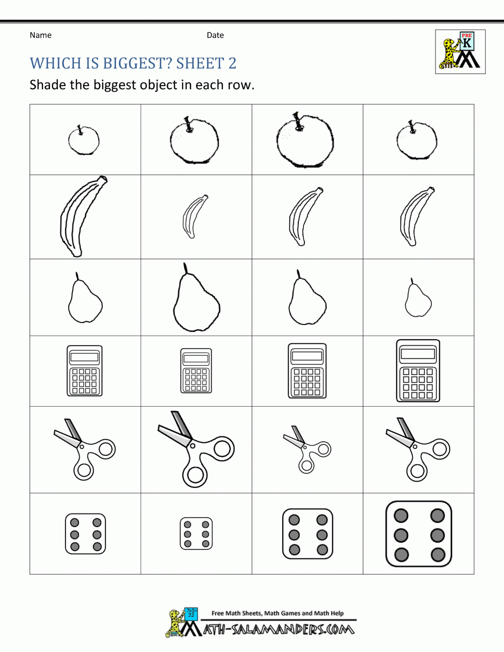 Size Worksheets Bigger Smaller Or The Same Size Size Worksheets Bigger Smaller Or The Same Size
