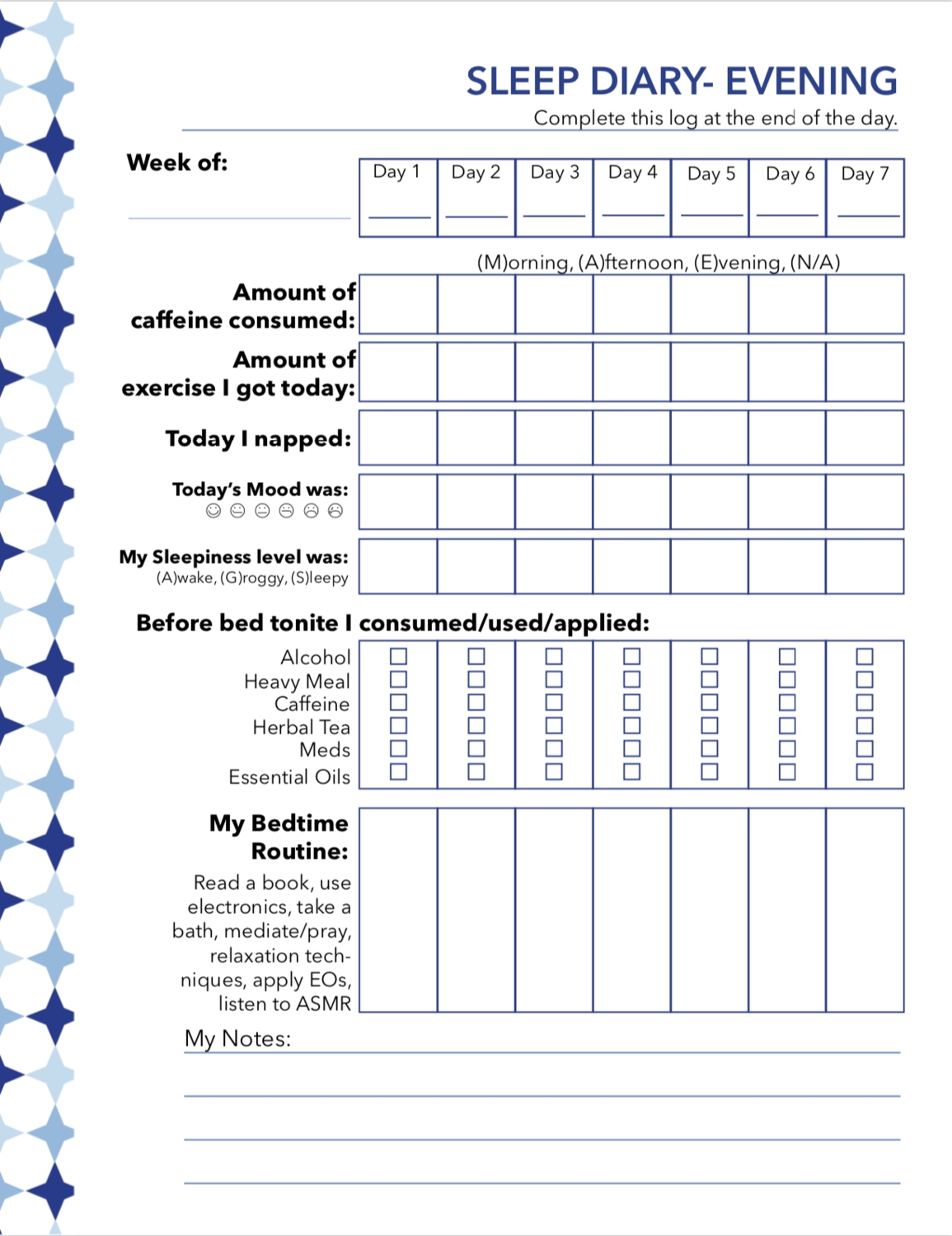 Sleep Tracker Dream Journal 7 Pg 
