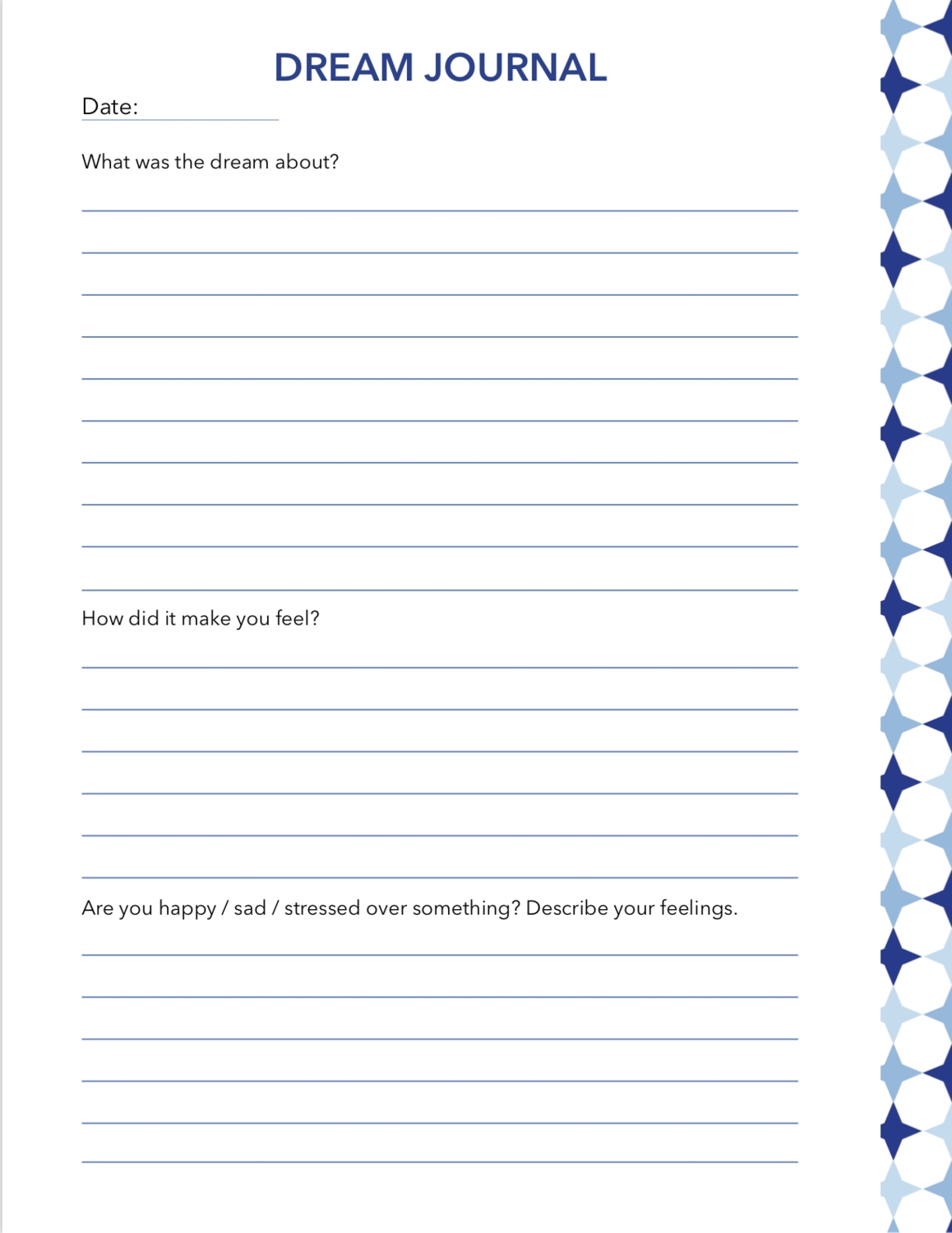 Sleep Tracker Dream Journal 7 Pg 