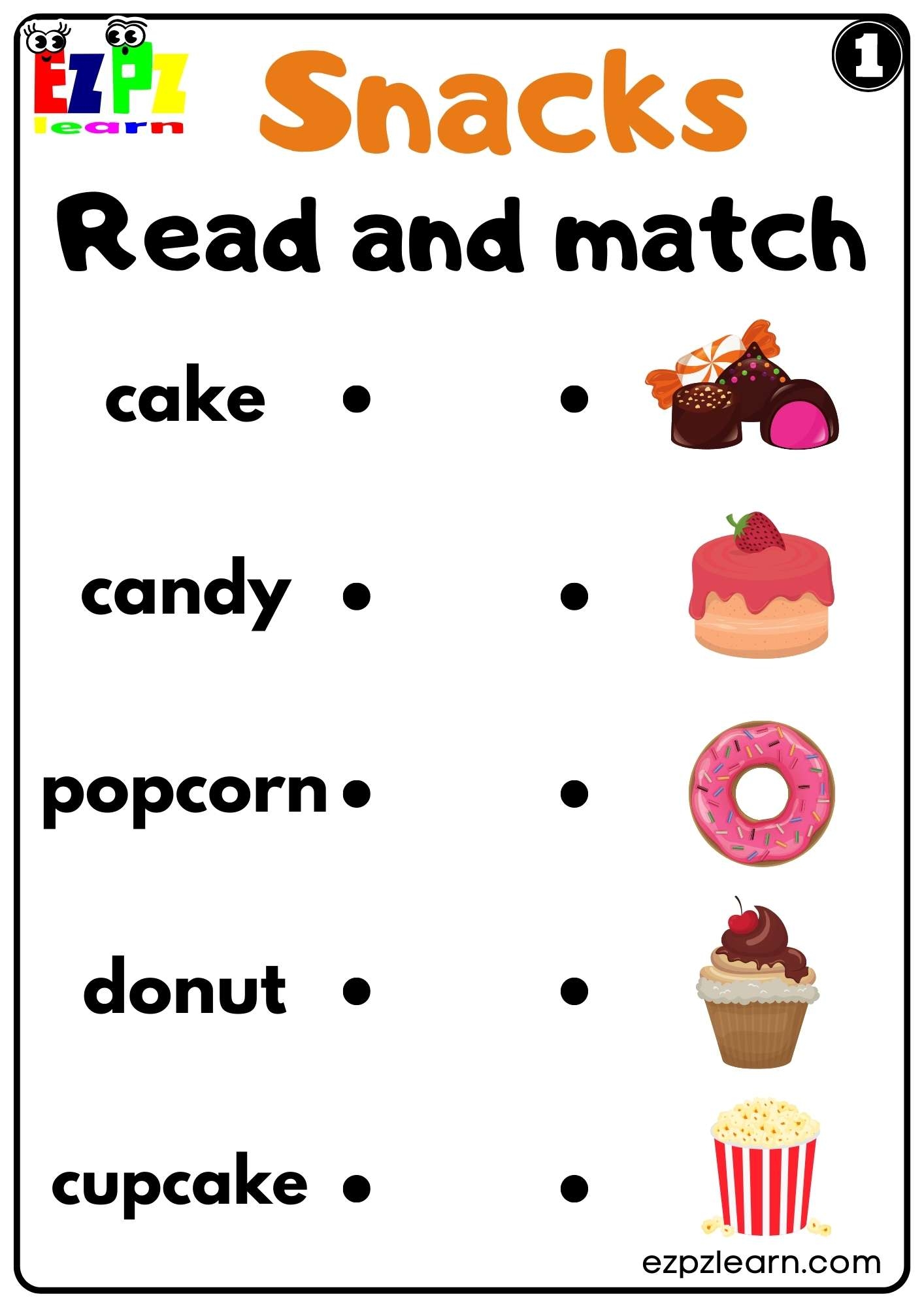 Snacks Read And Match Worksheet For ESL And Kindergarten K5 Free Snacks Read And Match Worksheet For ESL And Kindergarten K5 Free