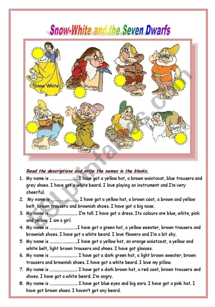 Snow White Free Printables Worksheet