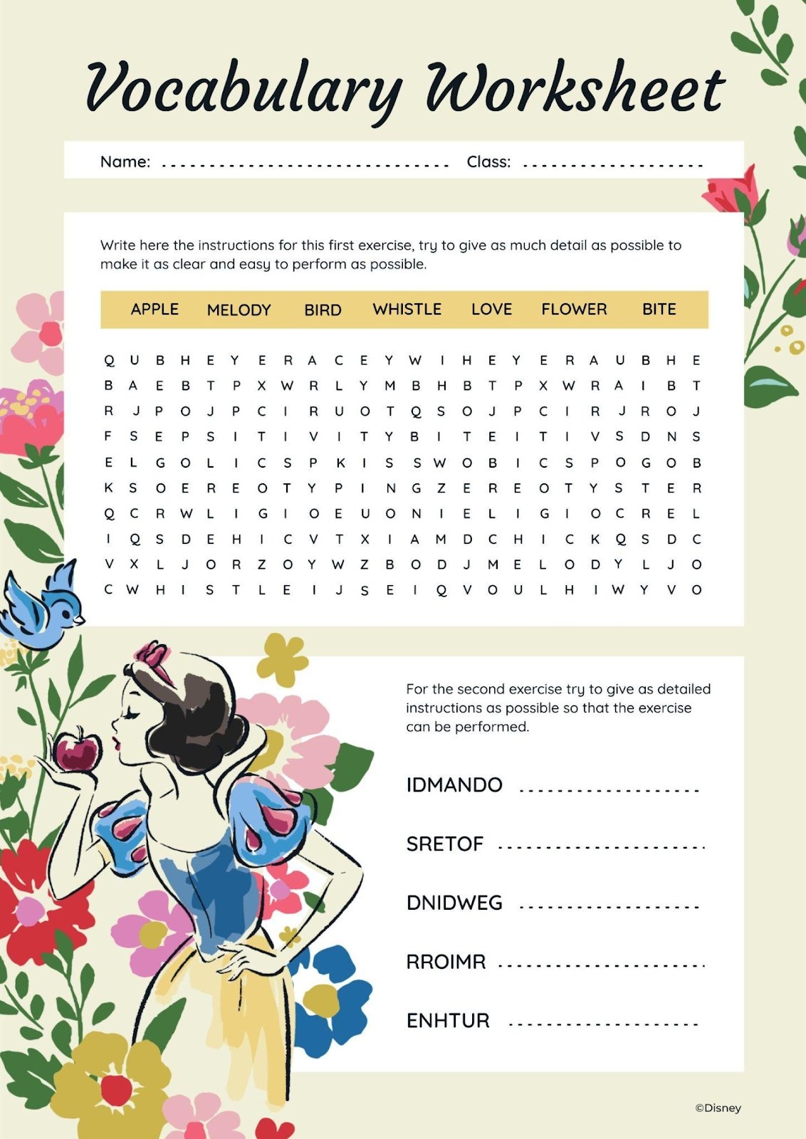 Snow White And The Seven Dwarfs Worksheet Template