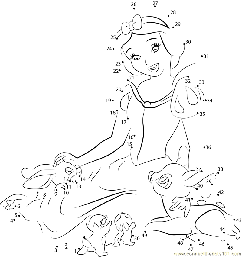 Snow White With Deer And Rabbit Dot To Dot Printable Worksheet Connect The Dots