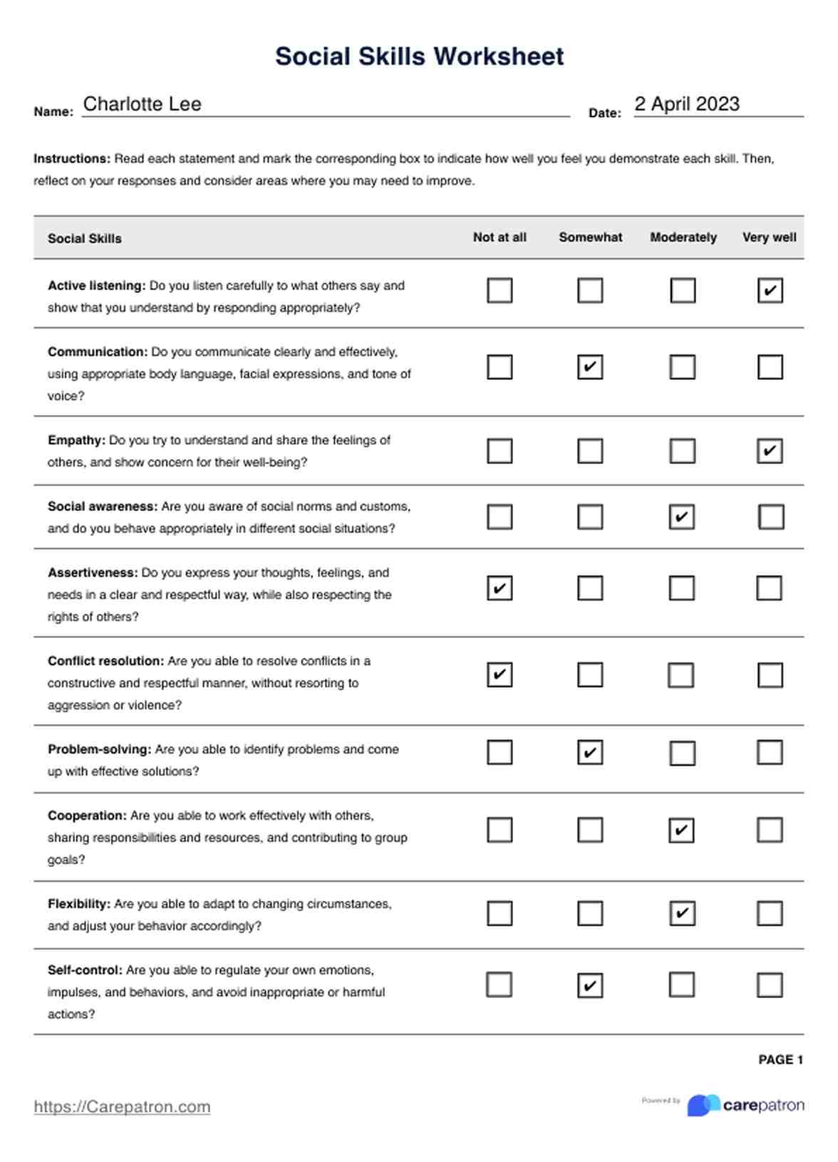 Social Skills Worksheet U0026 Example Free PDF Download