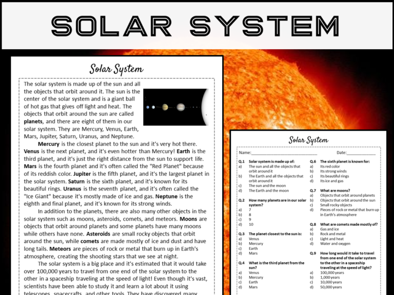 Solar System Reading Comprehension Passage And Questions PDF Teaching Resources