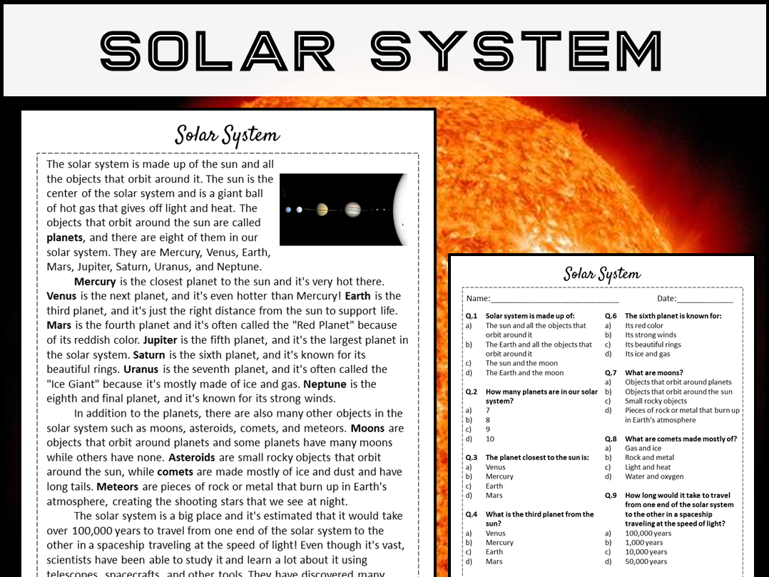 Solar System Reading Comprehension Passage And Questions PDF Teaching Resources Solar System Reading Comprehension Passage And Questions PDF Teaching Resources