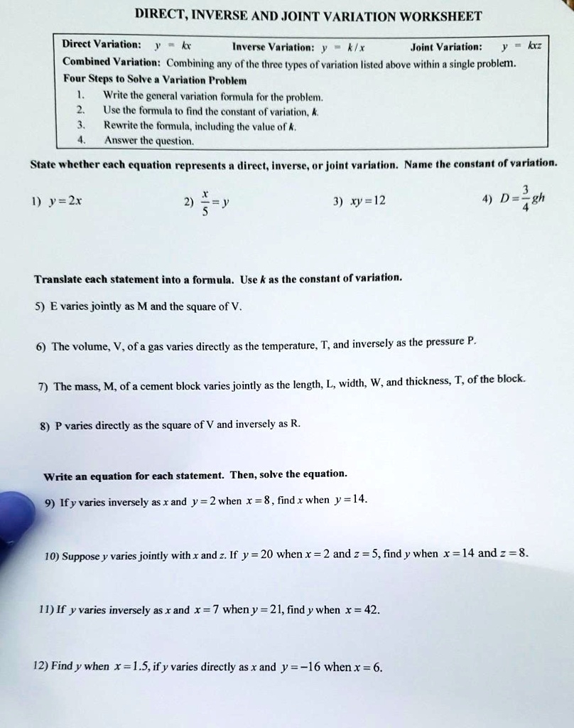 SOLVED DIRECT INVERSE AND JOINT VARIATION WORKSHEET Direct Worksheets Library SOLVED DIRECT INVERSE AND JOINT VARIATION WORKSHEET Direct Worksheets Library