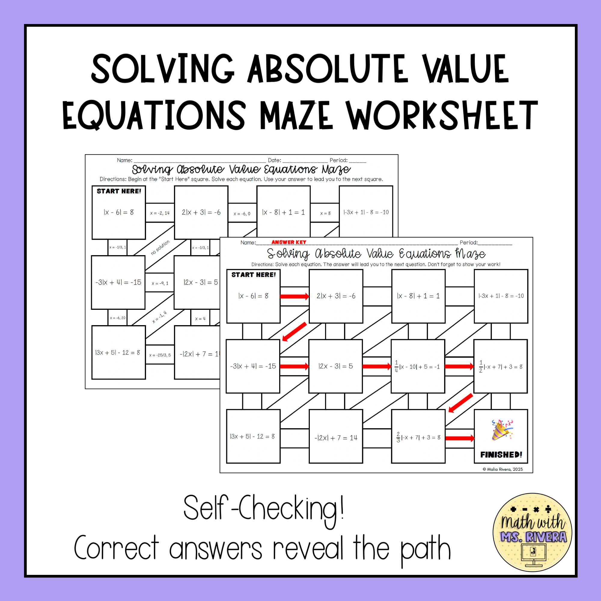 Solving Absolute Value Equations Maze Worksheet Made By Teachers