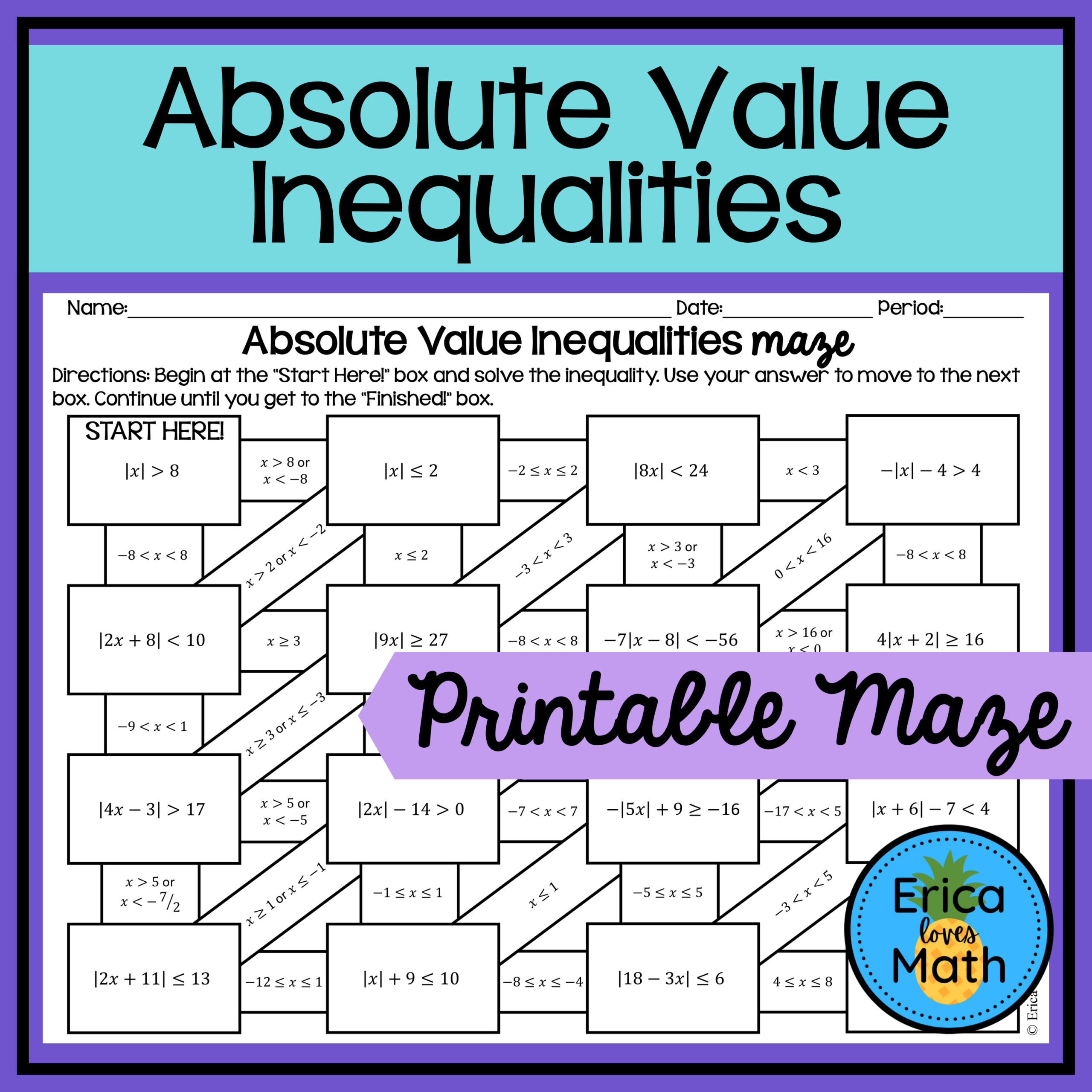 Solving Absolute Value Inequalities Activity Maze Solving Absolute Value Inequalities Activity Maze