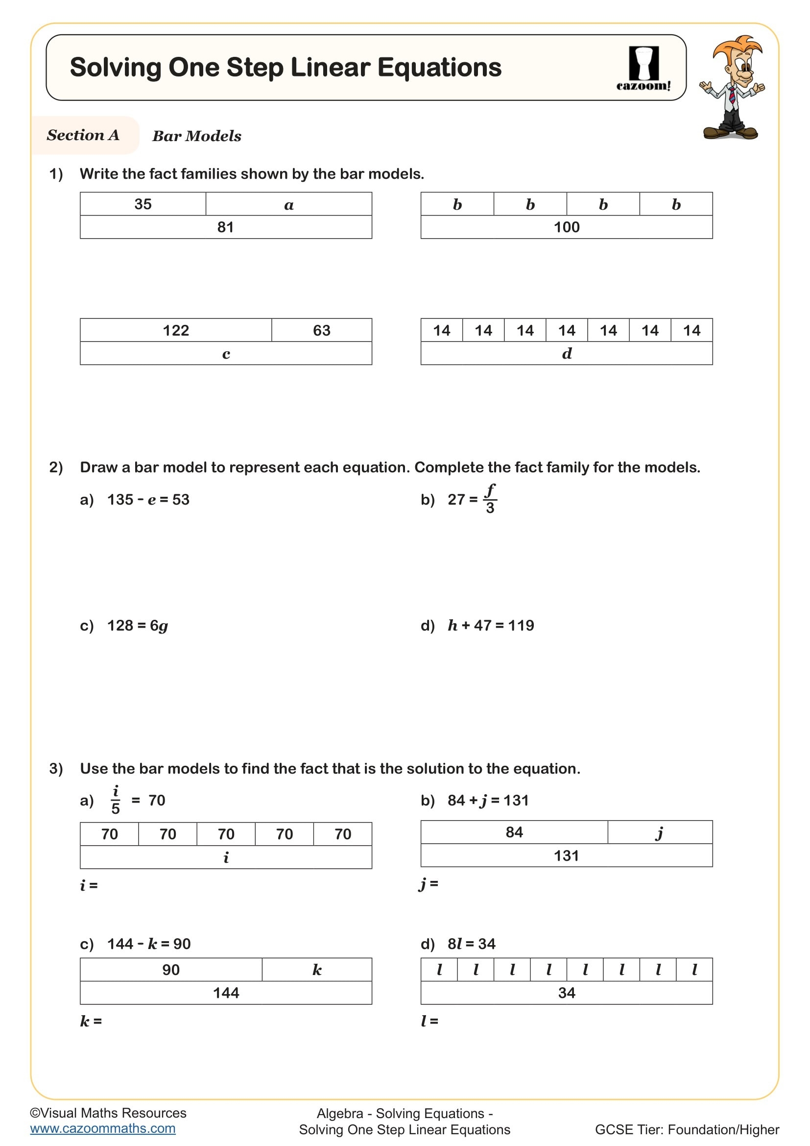 Free Printable Linear Equations Worksheets