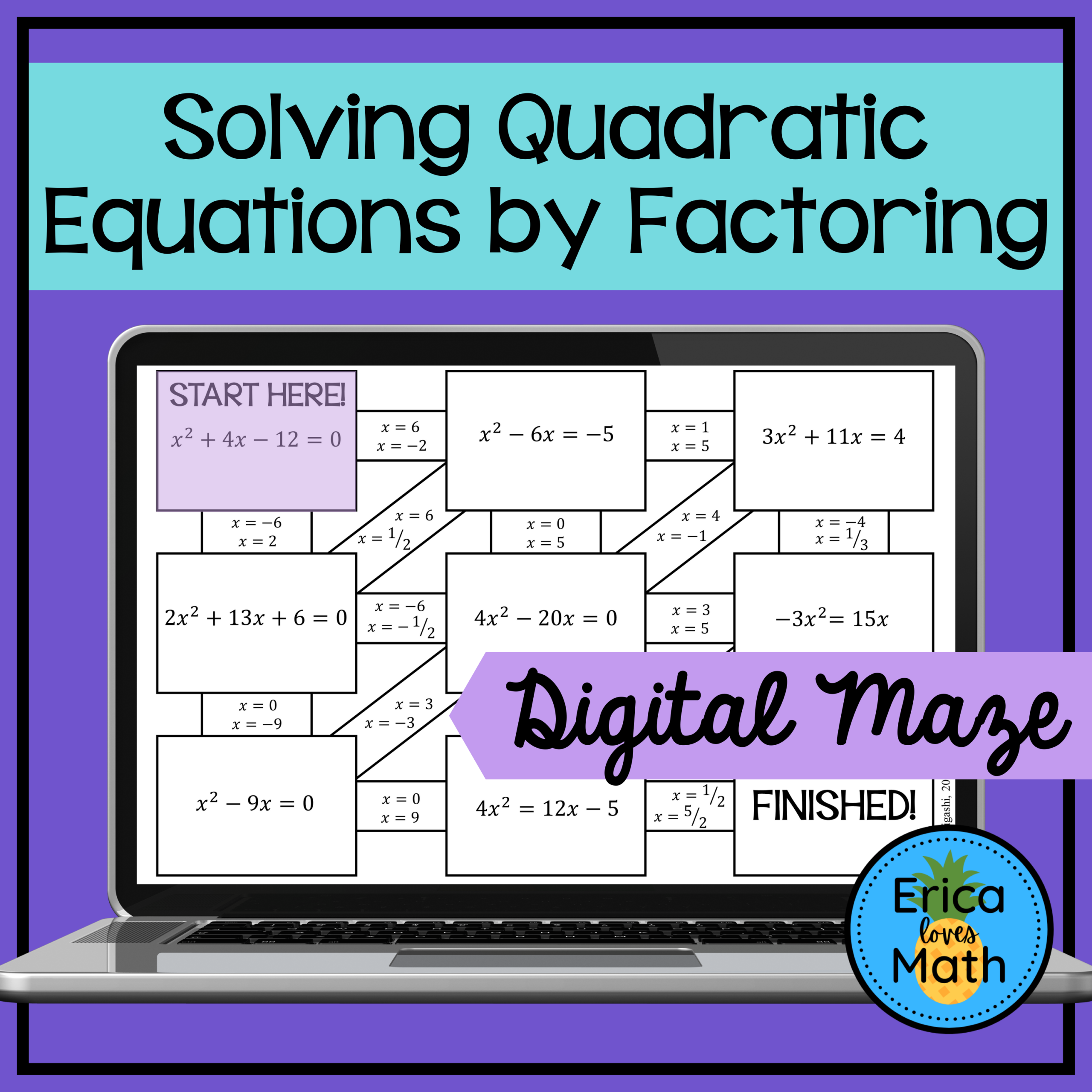 Solving Quadratic Equations By Factoring Digital Activity Maze Made By Teachers