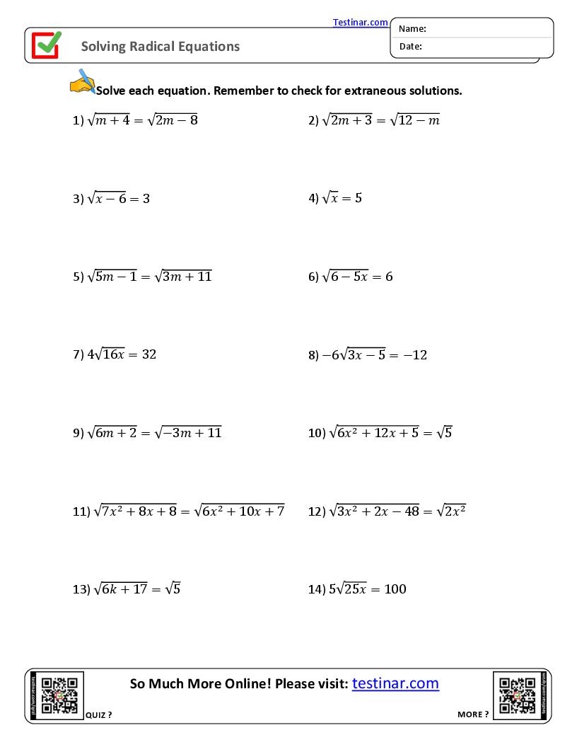 Free Printable Worksheets On Simplifying Radicals Free Printable Worksheets On Simplifying Radicals