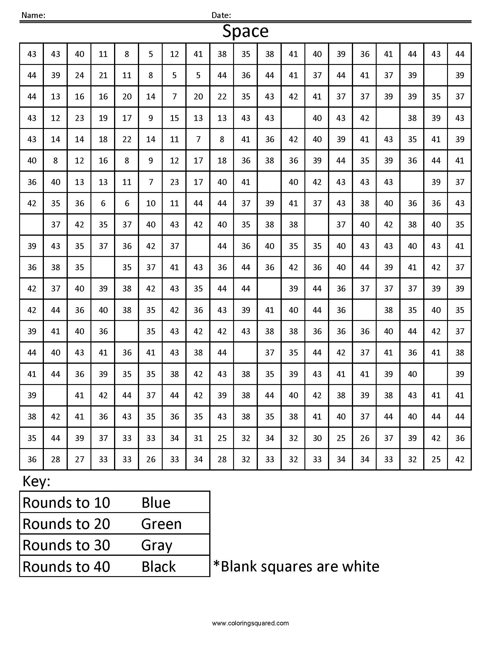 Space Rounding Tens Place Coloring Squared Space Rounding Tens Place Coloring Squared