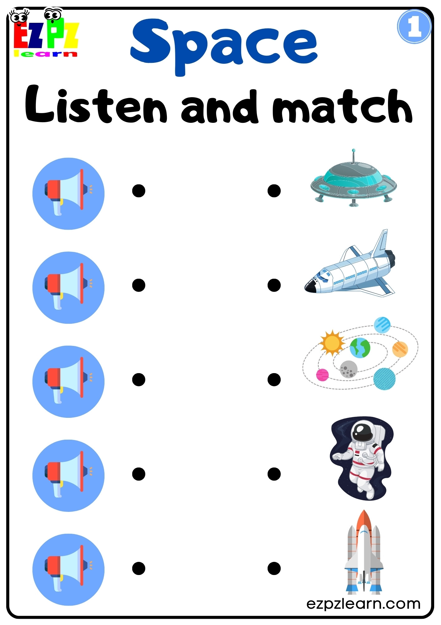 Space Vocabulary Interactive Worksheet Listen And Match The Correct Images Activity For Children K5 And ESL Students Group 1 Ezpzlearn