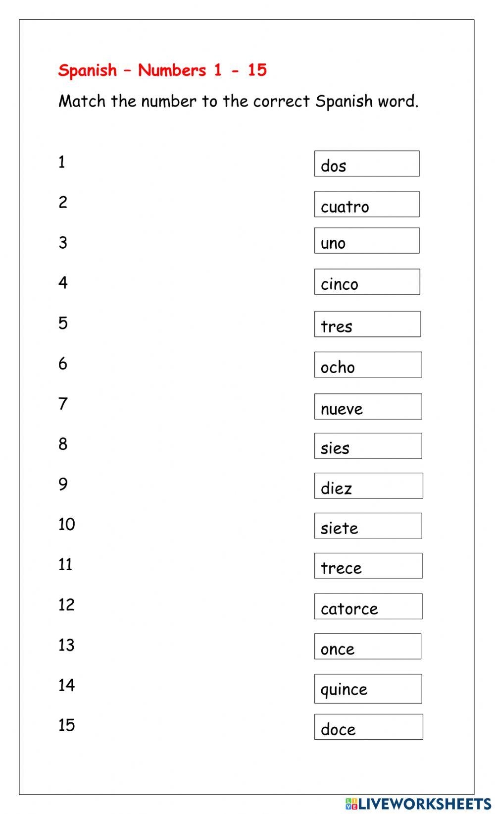 Spanish Numbers 1 15 Worksheet Live Worksheets Worksheets Library Spanish Numbers 1 15 Worksheet Live Worksheets Worksheets Library