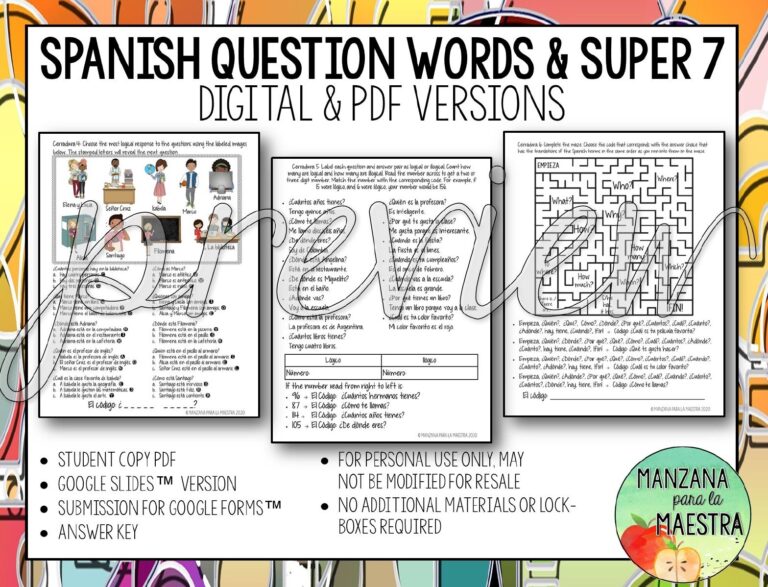 Spanish Question Words Super 7 Escape Room Digital And Printable
