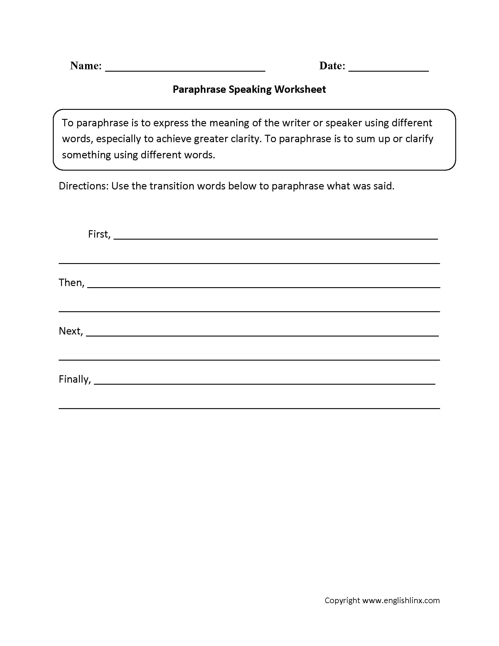 Speaking Worksheets Paraphrase Speaking Worksheets Speaking Worksheets Paraphrase Speaking Worksheets