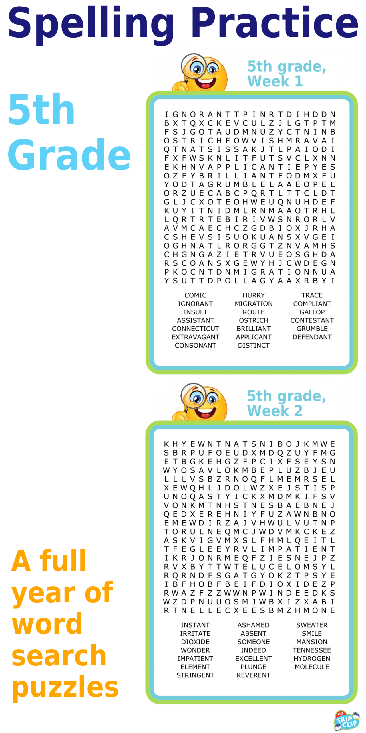 Spelling Word Search 5th Grade PDF 
