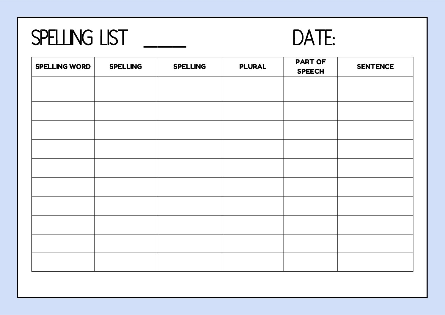 Free Printable Blank Spelling Worksheets Free Printable Blank Spelling Worksheets