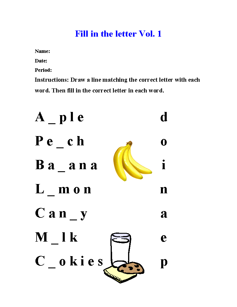 Spelling Worksheets Fill in The Letter Spelling Worksheets