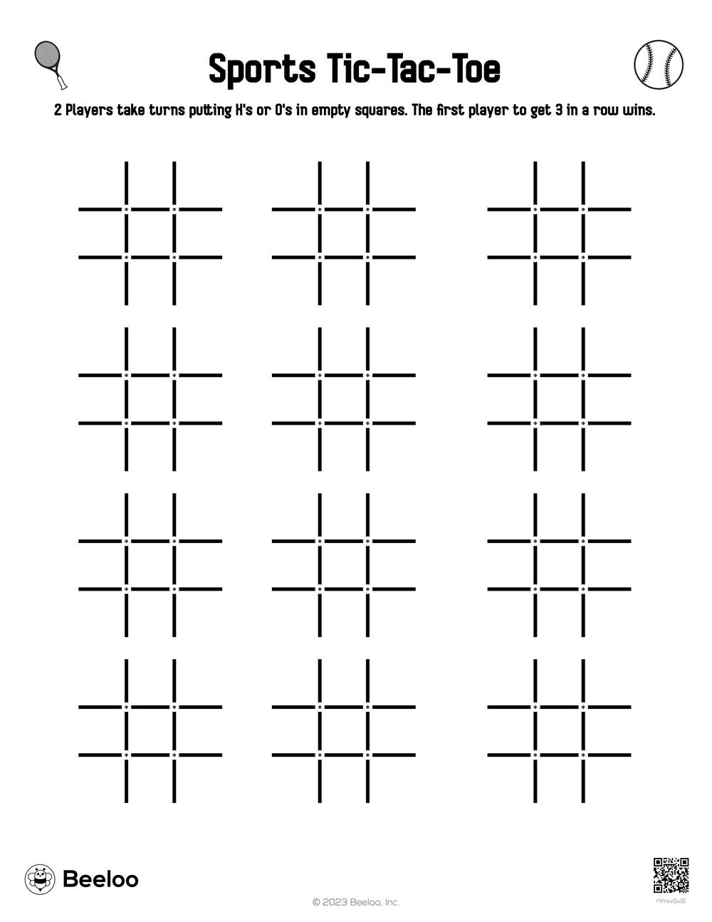 Tic Tac Toe Worksheet Printable