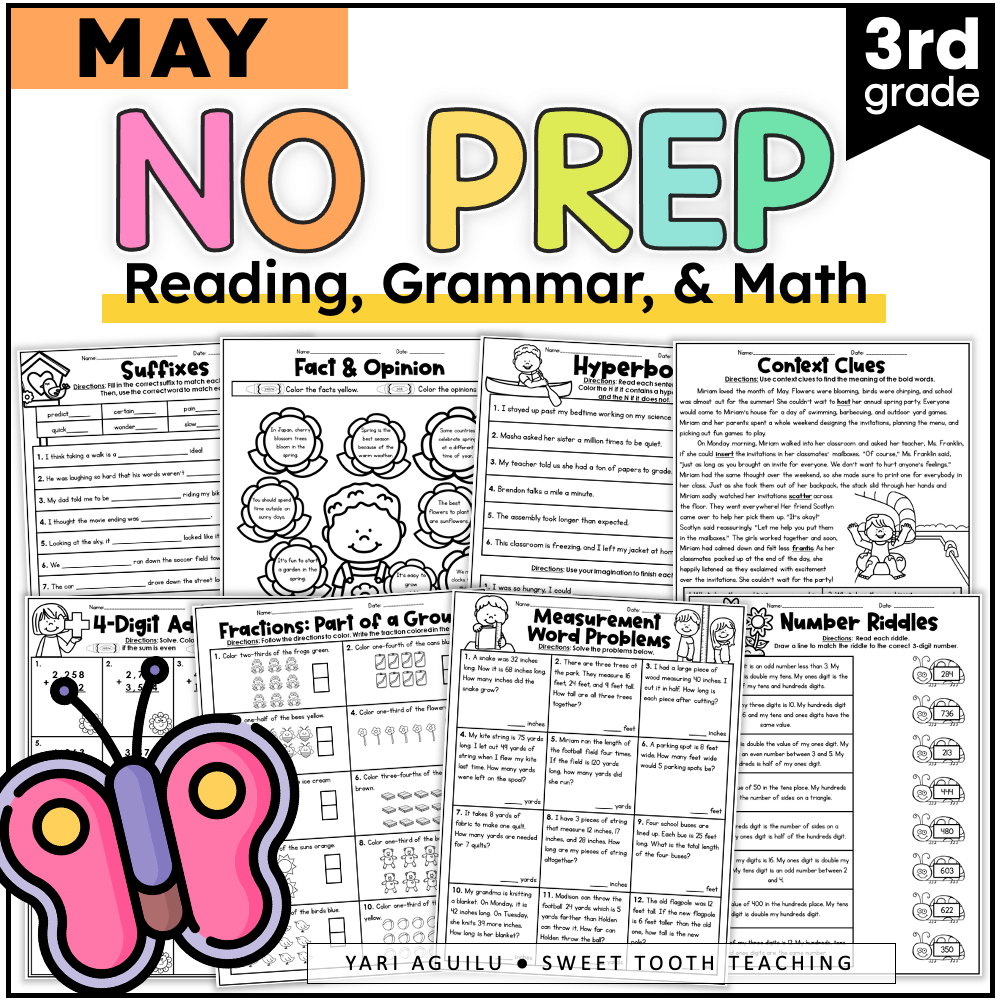 Spring 3rd Grade Worksheet Pack Math Reading Grammar Spring 3rd Grade Worksheet Pack Math Reading Grammar