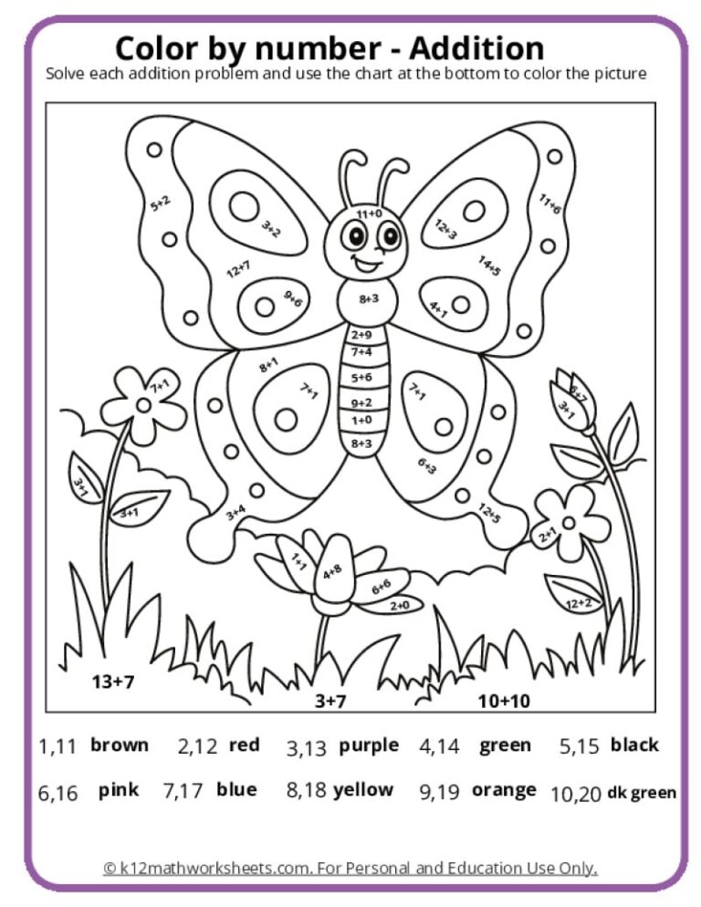 Spring Color By Number Pages K12 Math Worksheets