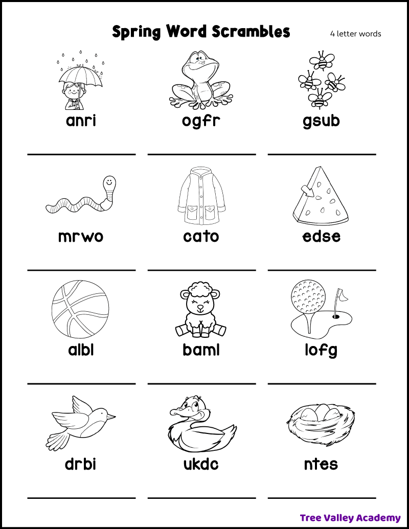 Spring Word Scrambles For Kids With Pictures Tree Valley Academy