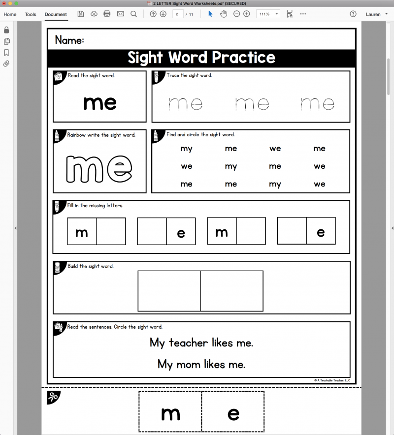 Spruce Up The Sight Word Me Worksheet Education Worksheets Library