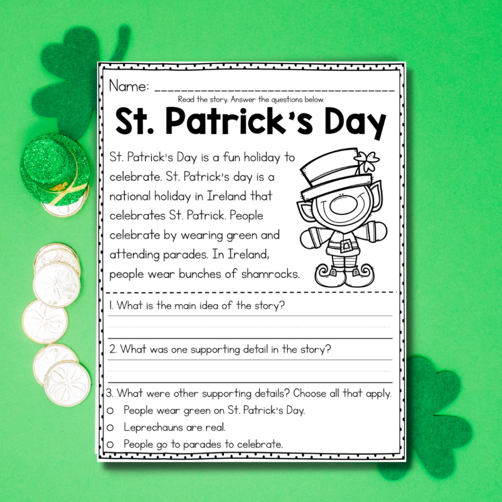 St Patrick s Day Main Idea Freebie Missing Tooth Grins St Patrick s Day Main Idea Freebie Missing Tooth Grins