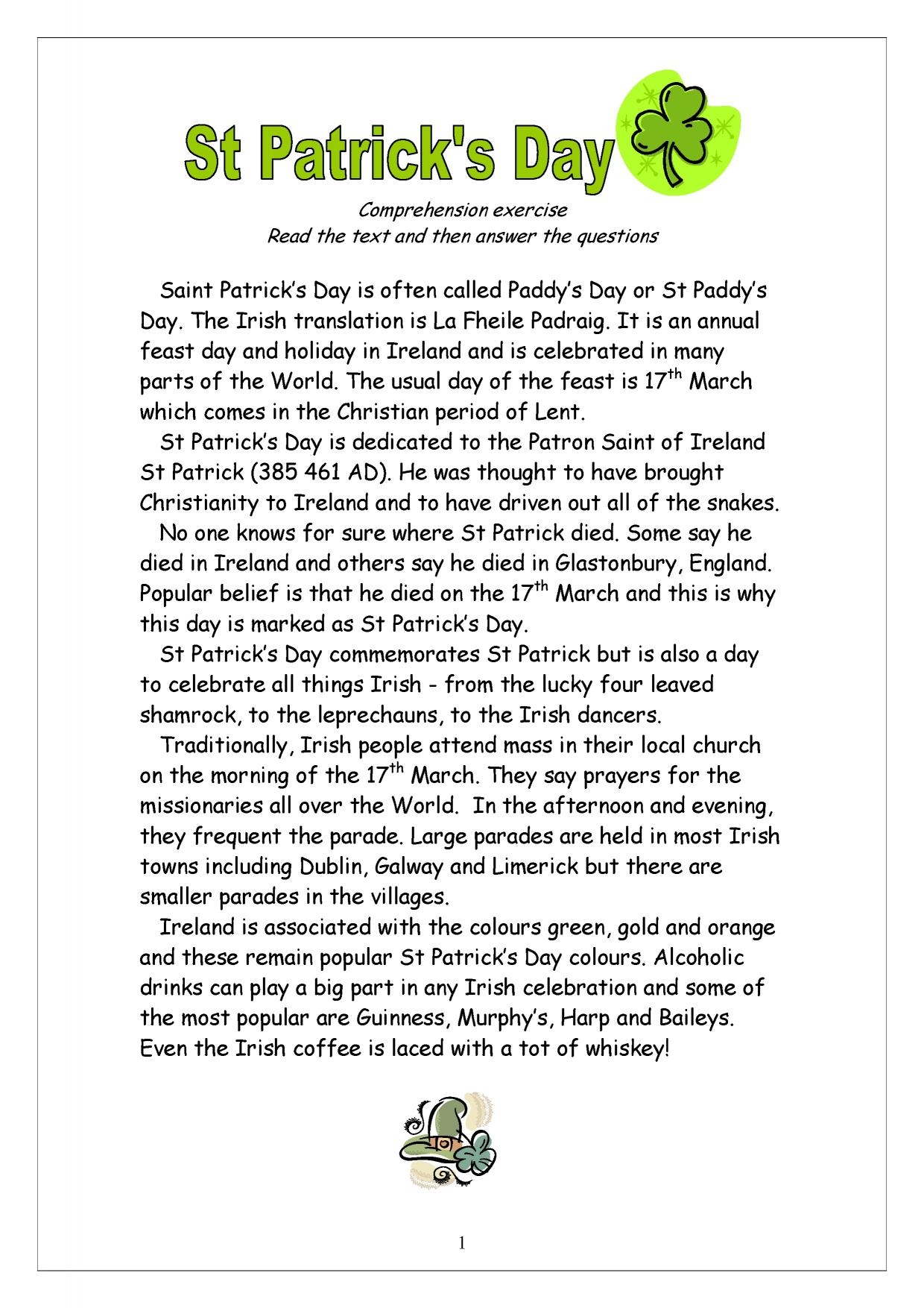 St Patrick s Day Reading Comprehension KS2 Teachit St Patrick s Day Reading Comprehension KS2 Teachit