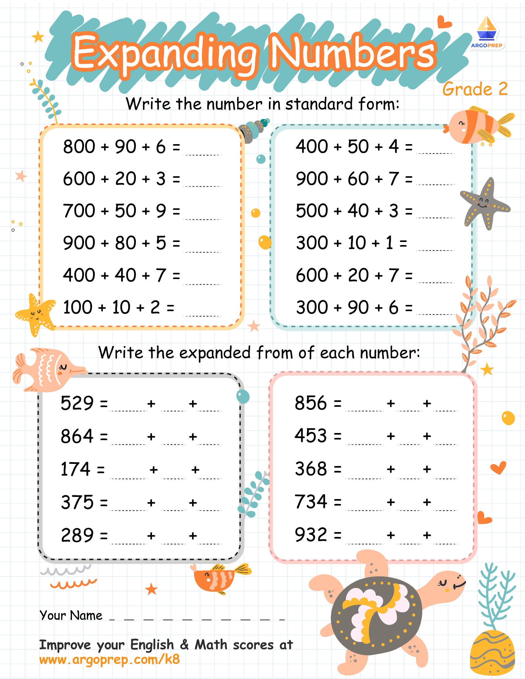 Standard And Expanded Form Numbers With Sea Turtle ArgoPrep Standard And Expanded Form Numbers With Sea Turtle ArgoPrep