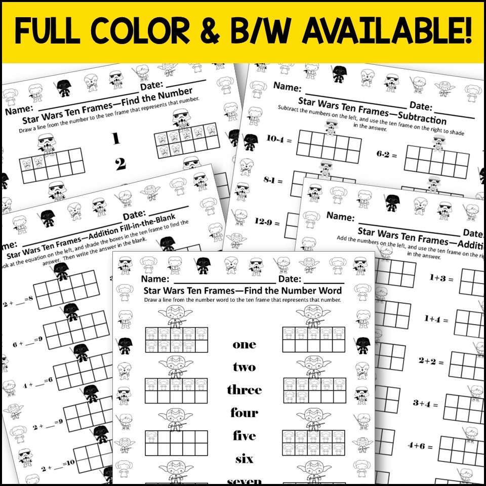 Star Wars Ten Frame Math Worksheets Made By Teachers Star Wars Ten Frame Math Worksheets Made By Teachers