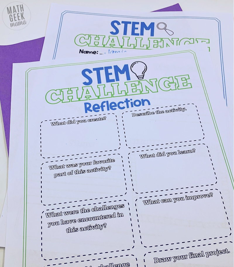 STEM Challenge Reflection Pages For Kids FREE Math Geek Mama