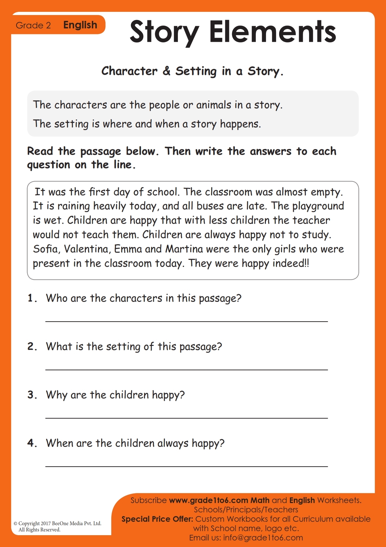 Story Elements Worksheets Grade1to6 Story Elements Worksheets Grade1to6