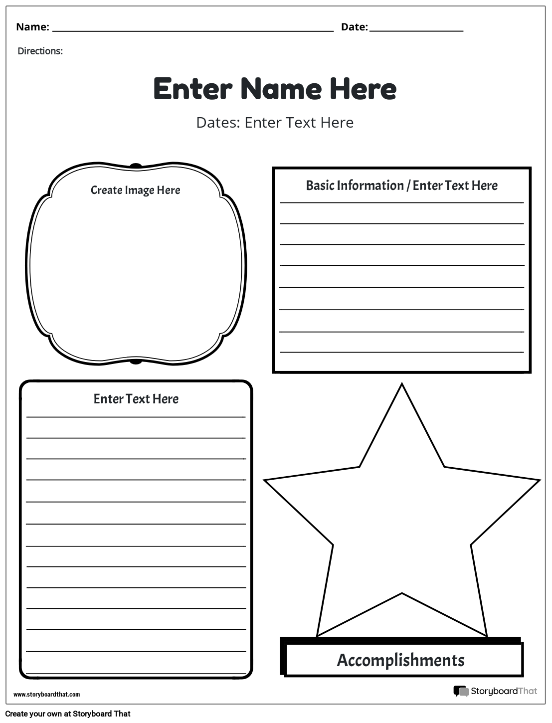 Storyboard That Biography Worksheet Templates Storyboard That Biography Worksheet Templates