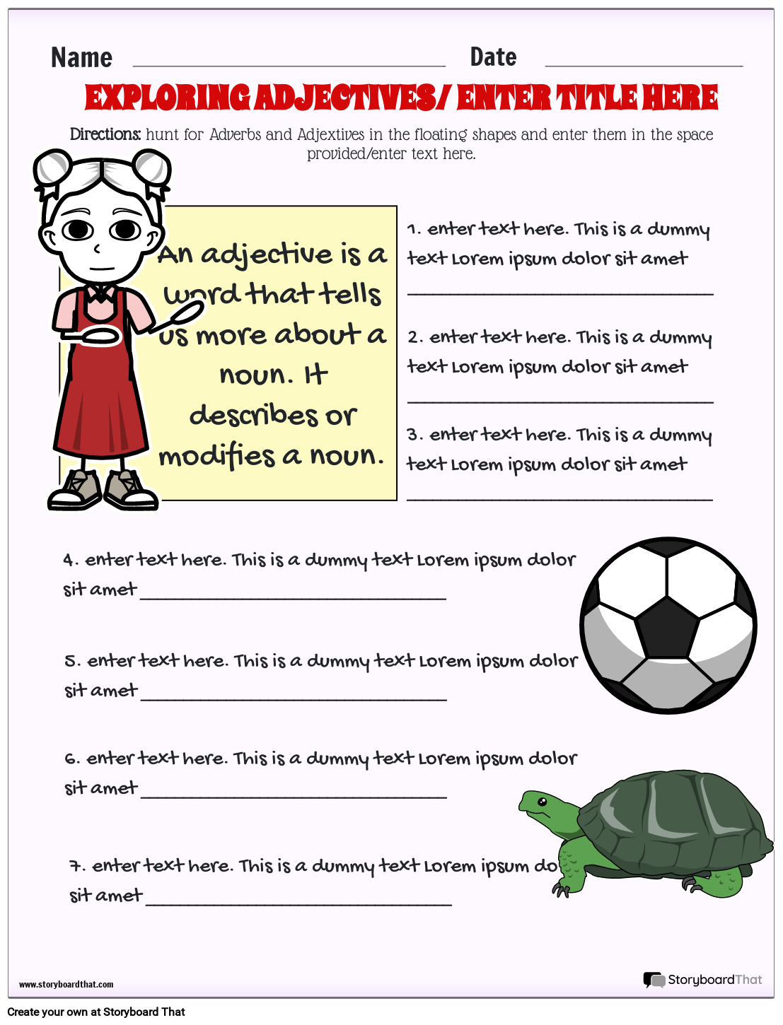 Storyboard That Free Adjective Adverb Worksheet Templates Storyboard That Free Adjective Adverb Worksheet Templates