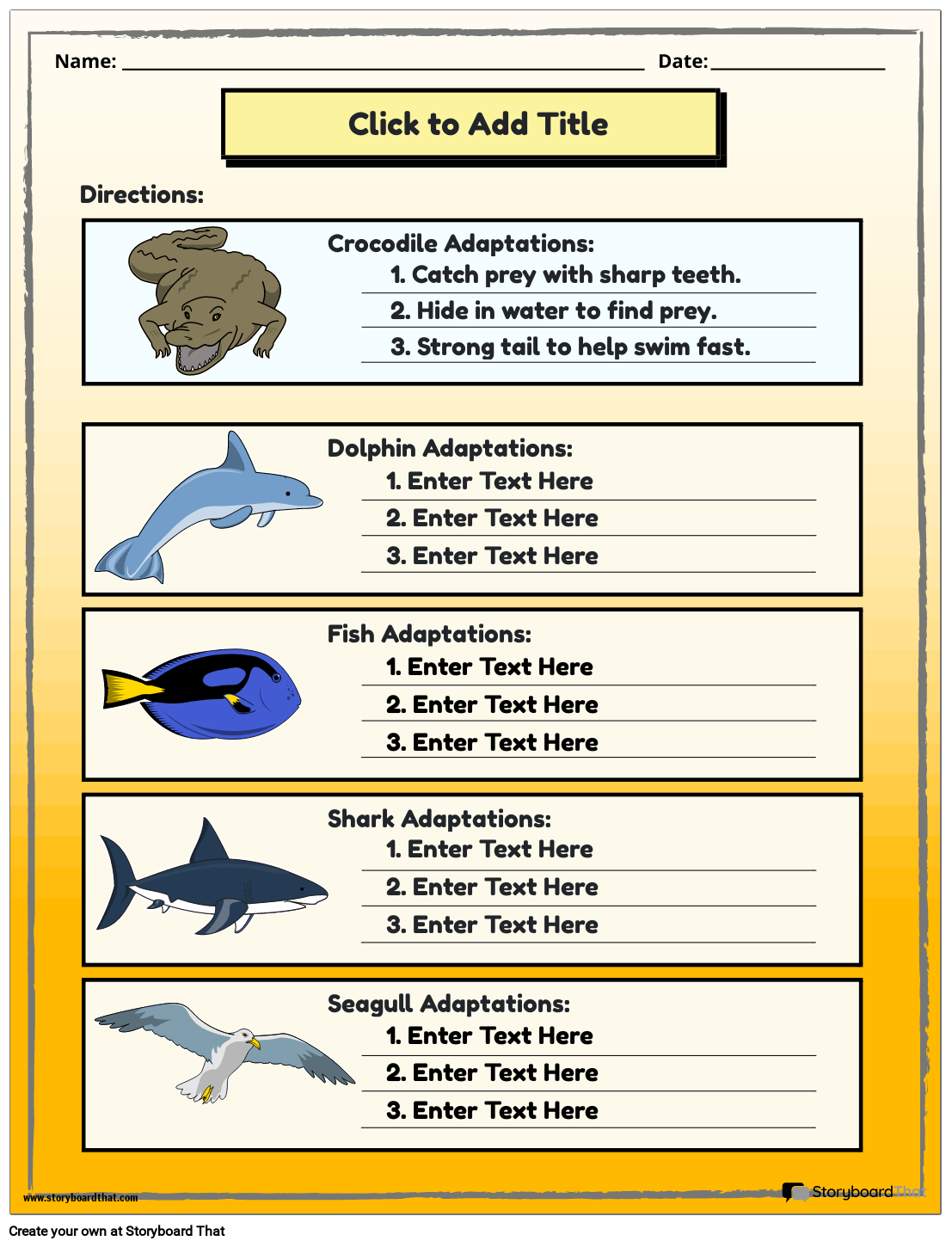 Storyboard That Free Animal Adaptations Worksheets Storyboard That Free Animal Adaptations Worksheets