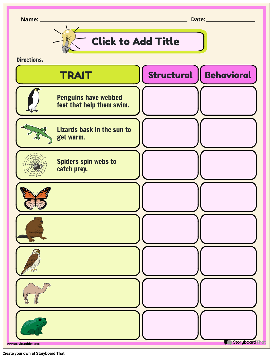 Storyboard That Free Animal Adaptations Worksheets Storyboard That Free Animal Adaptations Worksheets