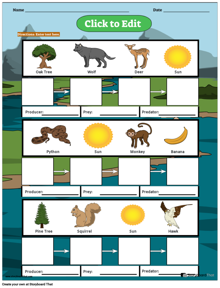 Storyboard That Free Food Chain Worksheet Templates