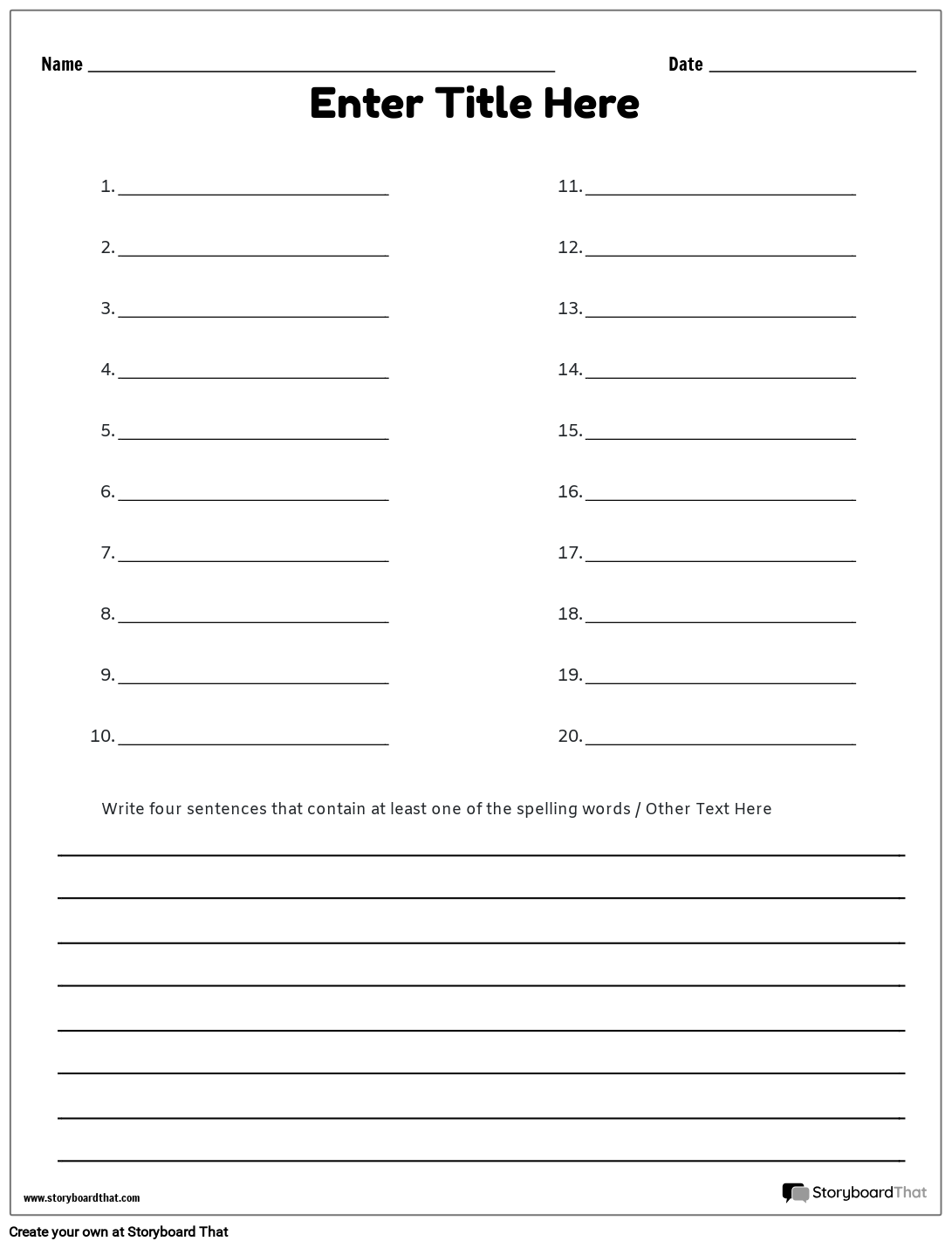Storyboard That Free Spelling Test Worksheets For 2025 Storyboard That Free Spelling Test Worksheets For 2025