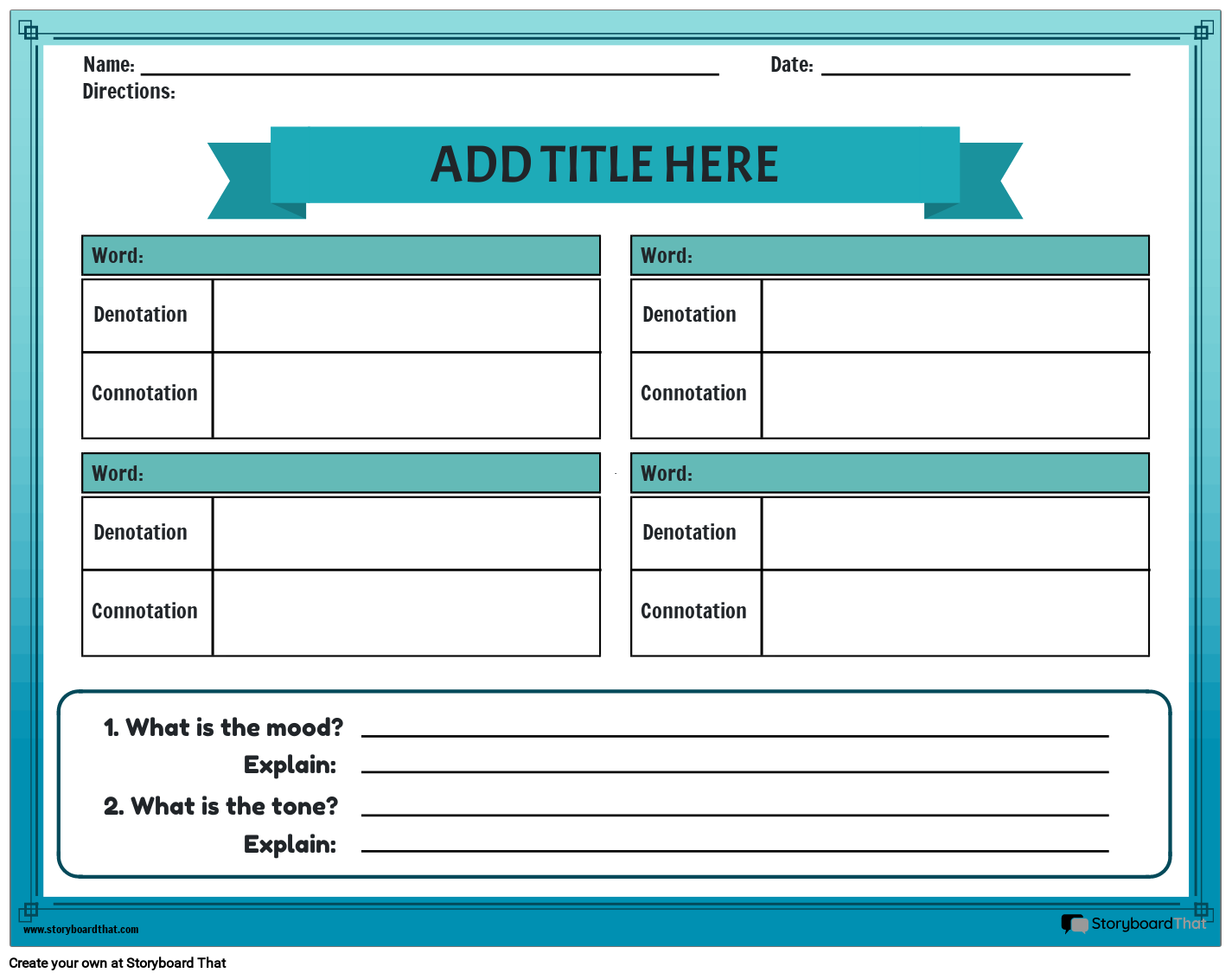 Storyboard That Free Tone And Mood Worksheets Storyboard That Free Tone And Mood Worksheets