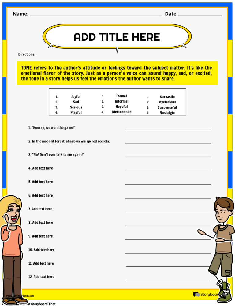 Storyboard That Free Tone And Mood Worksheets