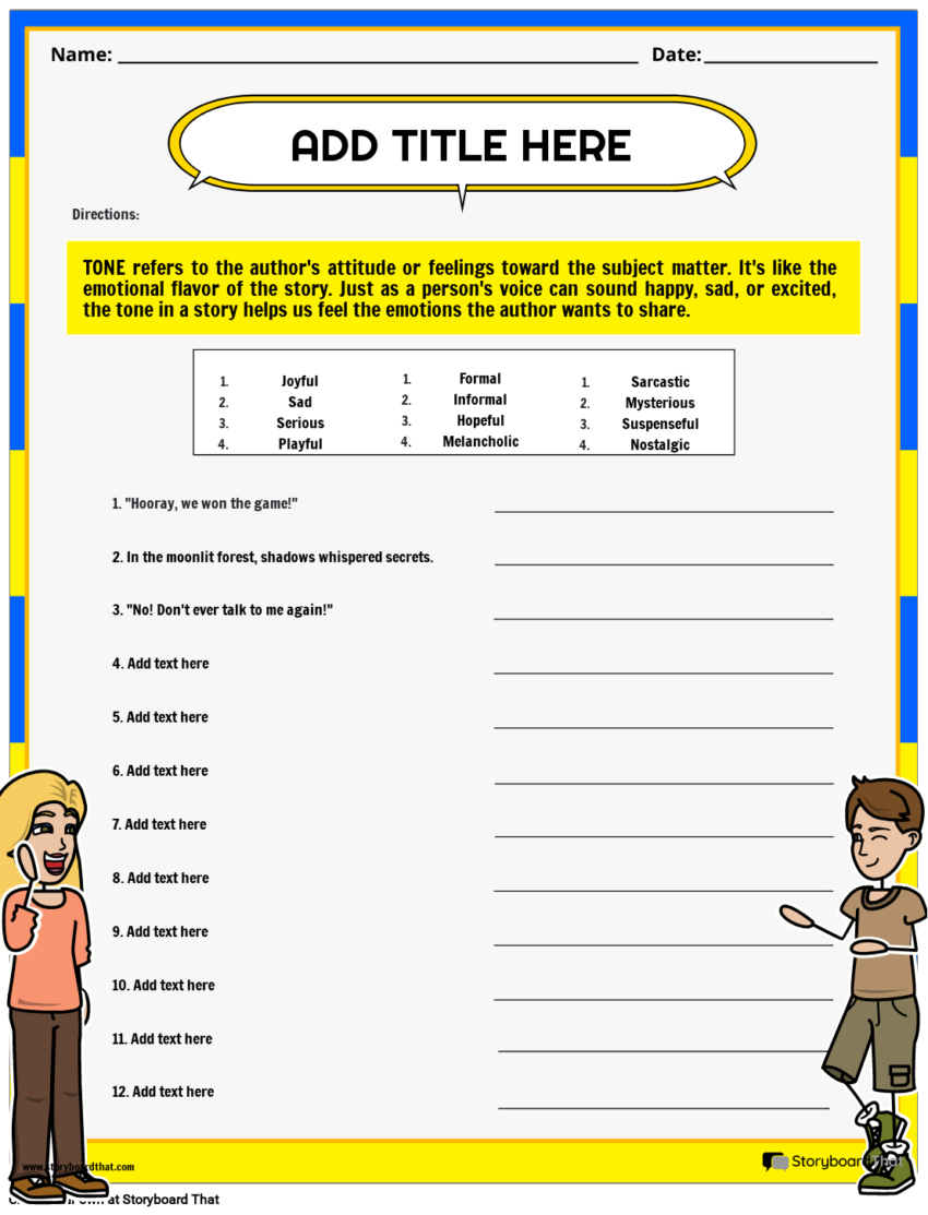 Storyboard That Free Tone And Mood Worksheets